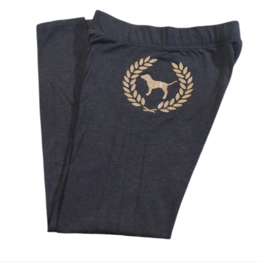 ✨ Victoria’s Secret PINK Gray Leggings – Size Small | Gold Sparkly Dog Logo